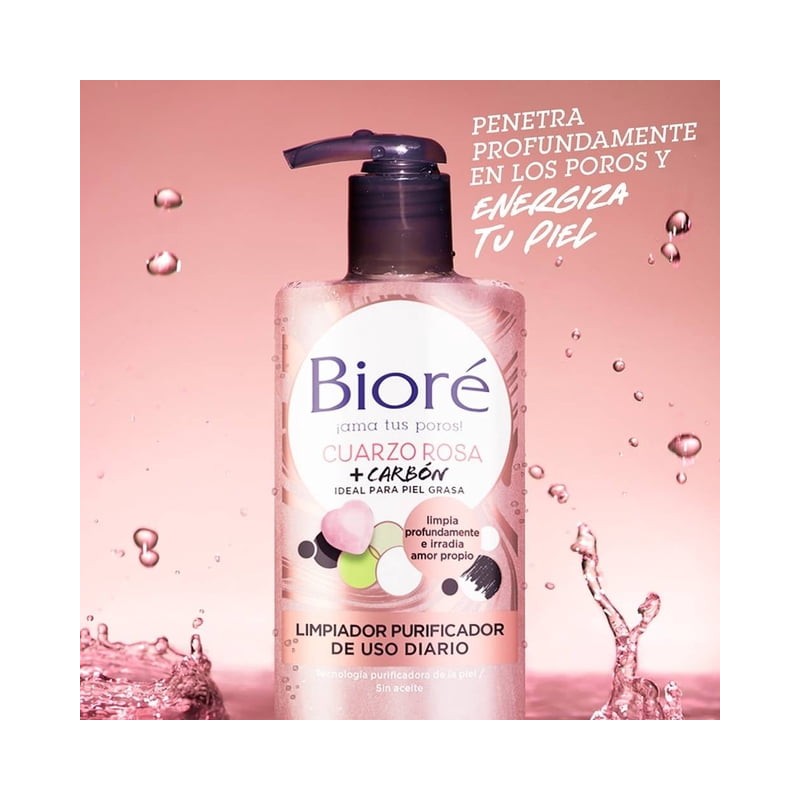 Limpiador purificador Bioré de uso diario cuarzo rosa y carbón