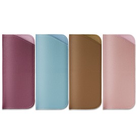 molshine Portable Leather Sunglass Case,Soft Eyeglass Pouch,Eyewear Sleeve for Folding Eyeglasses,Reading Glasses,Small Sunglasses (Pink&Pink Purple&Brown&Lake Blue)