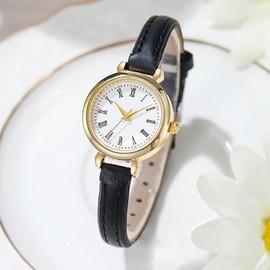 Nayubo Minimalist Wrist Watch Roman Numerals Dial with PU Leather Band Analog Quartz Small Watch Business Casual Classic Fashion for Men Women (Black)