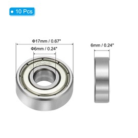 PATIKIL 0.24" x 0.67" x 0.24" 606ZZ Deep Groove Ball Bearing 10 Pack Double Shield Bearings Pulley Bearing Wheel Skateboard Bearings