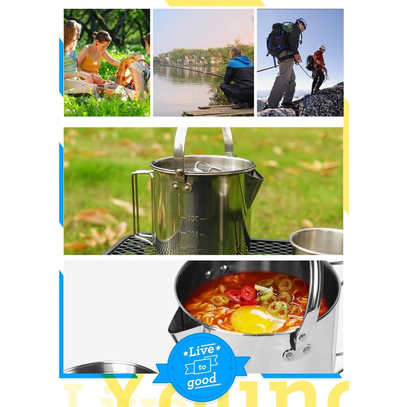 ZNZNANG Outdoor Camping Kettle，1.2L Outdoor Camping Kettle，Portable Hanging Pot Cookware