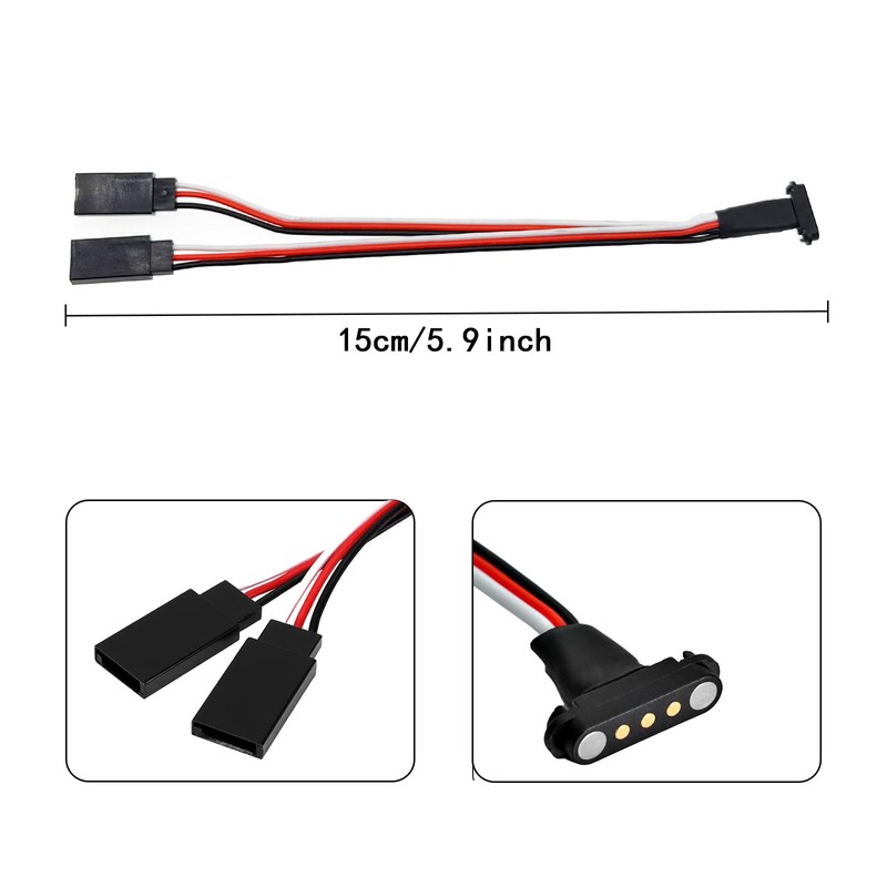 3Pcs RC Models JR Extension Cable, 1-to-2 Y Magnetic Snap-on