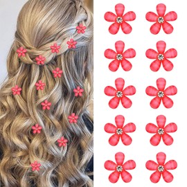 Mezrkuwr 10pcs Red Mini Flower Hair Clips with Rhinestones, Cute Hair Clips, Flower Hair Pins, Decorative Hair Clips, Wedding Hair Clips, Flower Hair Accessories