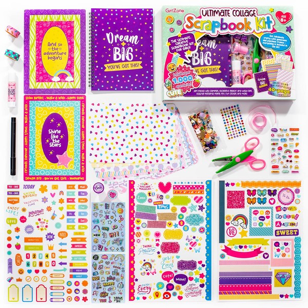 GirlZone Ultimate Collage Scrapbook Kit, Make a 40-Page Photo Album Scrapbook with Stickers & More, Fun Kids Creative Activity and Fantastic Gift Idea
