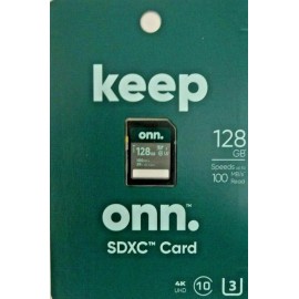 Onn – 128GB SDXC Memory Card, 100MB/s Read / 55MB/s Write, Class 10, U3