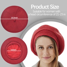 Women French Beret Hat Beanie Winter Knit Knitted Warm Wool Slouchy Paris Basque Baret Barrette Artist Cap Red Classic Solid Color, Boinas de Mujer, Gifts for Ladies