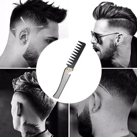 Folding Pocket Comb Stainless Steel Handle Folding Comb Portable Hair Comb Folding Comb for Hair Styling Design for Beauty Salon and Home Use (Black, One Size)