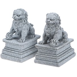 M METERXITY 1 Pair Fu Dogs Statues, 1.8" H Stone Guard Lion Statues Guard Against Evil Energy Chinese Feng Shui Decor for Living Rooms/Desks/Bedrooms/Miniature Landscapes [Marble]
