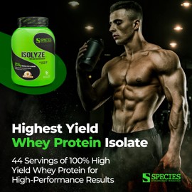 Species Nutrition Isolyze Whey Protein Powder, 100% Whey Isolate Protein, Whey Protein for Muscle Building, 27.5g Protein Per Scoop, No Sugar & Low Fat Protein (Vanilla Peanut Butter, 44 Servings)