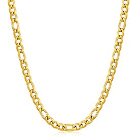Fiusem 14k Gold plated Mens Chain Necklaces, Figaro Chains for Men, 5mm Stainless Steel Mens Necklaces 20Inch