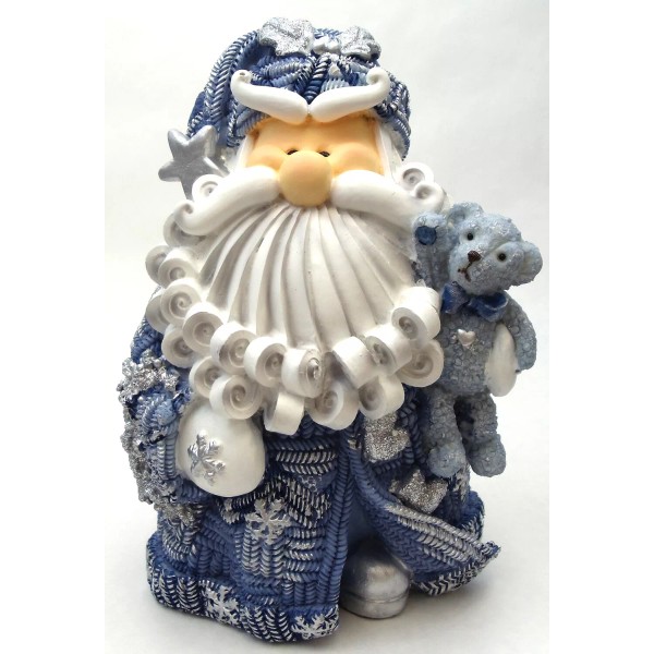 BARJA 1256522D - 8" Curly Beard Resin Blue Glitter Santa