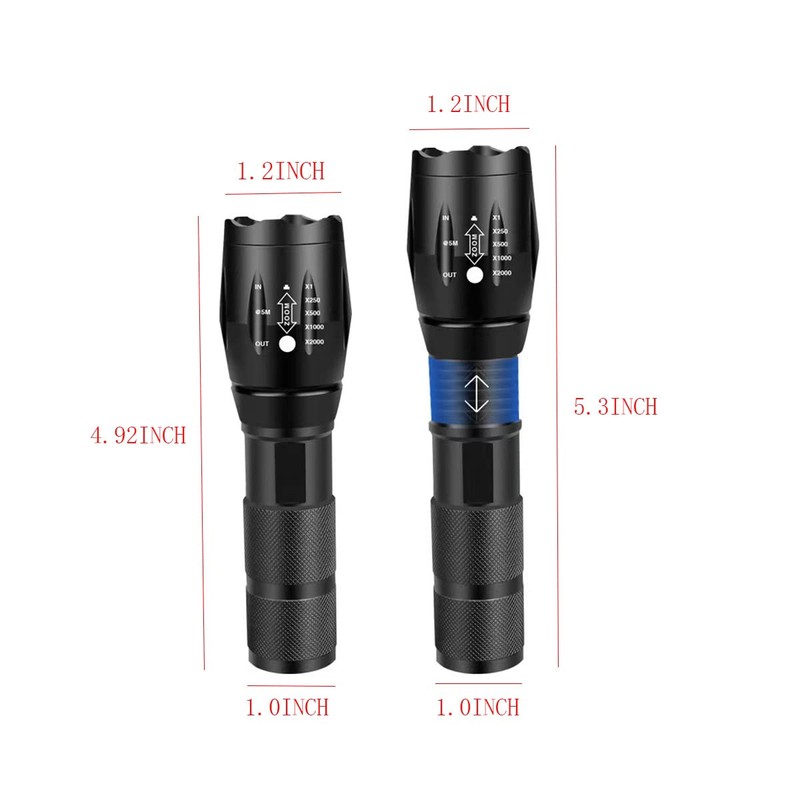 YZYOE Rechargeable 2-in-1 Flashlight With White and Red LED Lights,