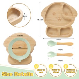 HonGien Baby Plates with Suction Bamboo Plates with fork and spoon Non-Slip Baby Bamboo Plate Bamboo Weaning Set for Kids Bamboo Divided Suction Plate Baby Toddlers and Baby Weaning (Dog)
