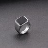 Confede Silver Signet Ring Black Onyx for Men Stainless Steel