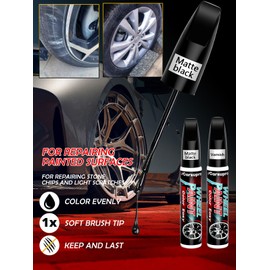 Pintura de retoque de borde negro mate, bolígrafo de pintura para rueda de coche 2 en 1, kit de reparación de arañazos de rueda con barniz transparente, color universal rápido y fácil de fijar