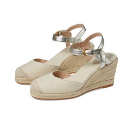 Cole Haan Women's Cloudfeel Espadrille Wedge 80mm II Platform, Natural Linen/Soft Gold Leather, 10