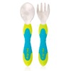 Nuby 2 Piece Stainless Steel Utensil, Blue/Green, 2 Count
