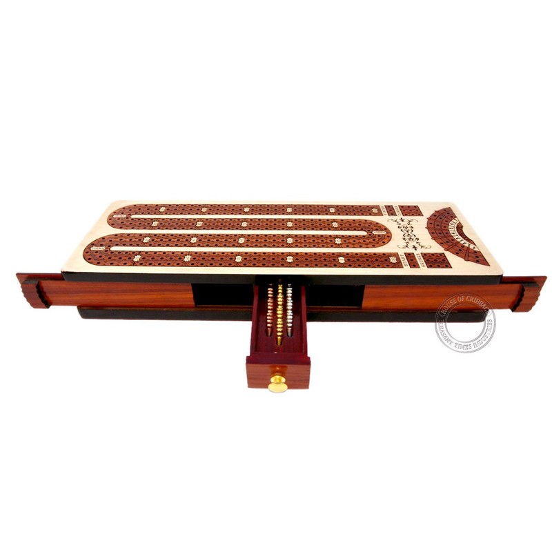 House of Cribbage - Continuous Cribbage Board/Box Inlaid in Bloodwood/Maple