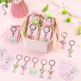 Serencatcher 24 Sets Martini Party Favors Gifts, Green Pink A Tiny Bit Older Martini Keychains Thank You Tags Organza Bags for Cocktail Martini Bow Birthday Bachelorette Party Decorations Supplies