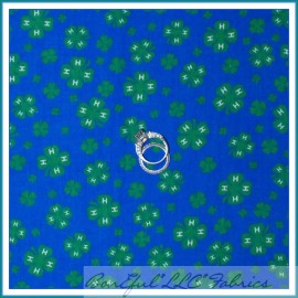 Clover BonEful Fabric FQ Cotton Quilt Green Blue 4H Club Clover 4 Leaf Home School Farm