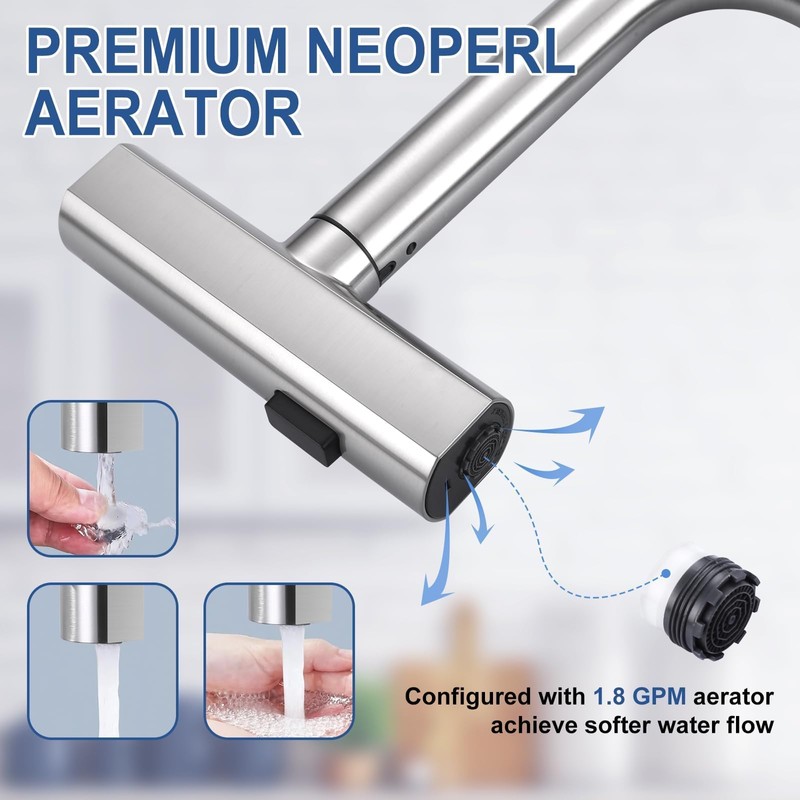Kitchen Faucet with Pull Down Sprayer: ALEASHA Waterfall Kitchen Sink
