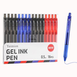 Yuimion 16 Pcs Red Pens, Gel Ink Pens 0.5mm Point Retractable Rollerball Pens for Smooth Writing (Black&Red&Blue Ink) for Women Men Journaling School and Office Supplies Use