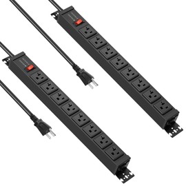 JUNNUJ 20 Amp Power Strip Heavy Duty 2 Pack, 4800J Surge Protector Metal Power Bar Multi Angle Mount, 20A Garage 8 Outlet Shop 6-20R T-Slot, 5-15P Adapter 12 Gauge Extension Cord 6ft for Appliance