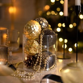 Valery Madelyn Christmas Baubles, Pack of 12 8 cm Christmas Tree Baubles Plastic Christmas Baubles Christmas Decoration with Hanger Gift Package Christmas Tree Decoration Black Gold Theme