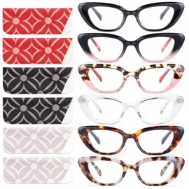 CHOFILORD 6 Pack Cat Eye Reading Glasses for Women Fashion Cute Blue Light Blocking Computer Readers Spring Hinge (Colorful-B, 1.75, x)