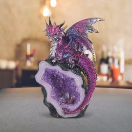 8"H Purple Dragon Guarding Cave Statue Fantasy Collectible Figurine Room Decor