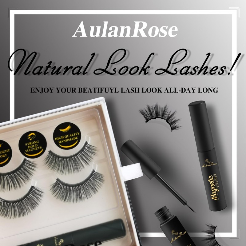 AulanRose 3D Magnetic Eyelashes, Magnetic Lashes Natural Looking with Eyeliner