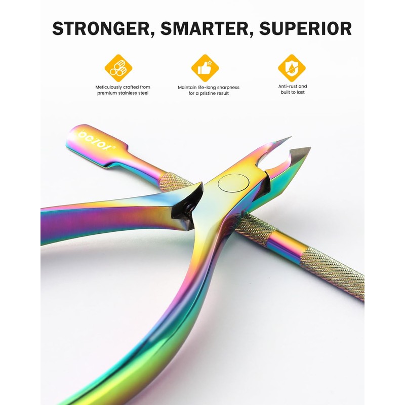 BEZOX Cuticle Nippers with Cuticle Pusher Set - Precise Cuticle
