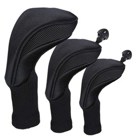 AKOZLIN Golf Wood Driver Headcovers Set of 3 Long Neck Golf Headcovers with Interchangeable Number Tags Black