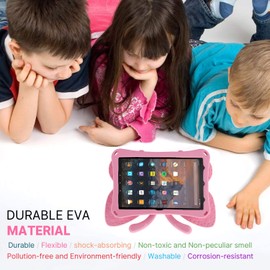Simicoo Fire HD 8 Tablet 10th Gen 2020 HD 8 Plus 2022 Case Cute Butterfly Case with Stand for Kids Light EVA Rugged Shockproof Heavy Duty Kids Friendly Full Cover for New Fire HD 8 8Plus (Pink)