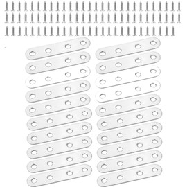ZKSMNB 10Pcs Flat Corner Brace Straight Brackets, 90*20*3mmStainless Steel Joining Mending Flat Plate Bracket for Wood Furniture Connect Repair(4 Holes, 40Pcs Screws)