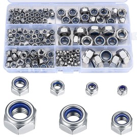 170 PCS Locknut Assortment 7 Sizes Nylock Nuts M3 M4 M5 M6 M8 M10 M12 Threaded Hex Insert Locking Nuts with Plastic Box for Bolts Screws