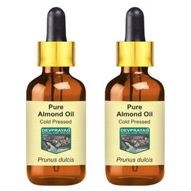 DEVPRAYAG DEVPRAYAG Pure Almond Oil (Prunus dulcis) with Glass Dropper Natural Therapeutic Grade Cold Pressed (Pack of two) 100ml X 2 (6.76 oz)