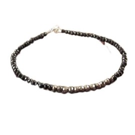 LKBEADS Unisex black spinel, pyrite 3-3.5mm mix faceted beads 7 inch stacking bracelet with 925 sterling silver - silver plated clasp