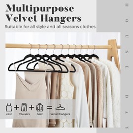 HOUSE DAY Premium Velvet Hangers 30 Pack Black, Non-Slip Flocked Felt Hangers, Sturdy Clothes Hanger with 360° Rotatable Hook, Heavy Duty Durable Slim Coat Hanger for Closet Space Saving
