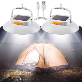 Grinsvalley 2Pcs Solar Tent Light 4500mAh Rechargeable 1700LM USB Camping Lighting with Magnetic Hanging Waterproof Portable LED Canopy Lantern 3 Lighting Modes for Emergency Power Outages(White)