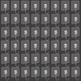 Large Adhesive Hooks, 48-Pack Hold 44lb(Max) Heavy Duty Sticky Hooks, Waterproof Rustproof Hooks for Hanging, Self-Adhesive Traceless Clear Wall Hooks to Use for Kitchen Bathroom Ceiling Office