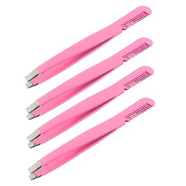 WOONEKY Beauty 4pcs Eyebrow Clamps Stainless Steel Tweezer Comb Ergonomic Makeup Supplies for Eyebrow Shaping