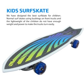 Surfskate Kids Skateboard Surf Skate Trucks for Kids Front Caster Wheel Rotates Easily for Children Great Pumping Power Heavy Duty Trucks in Rear Graphics on Grip Tape 31” Long X 9” Wide