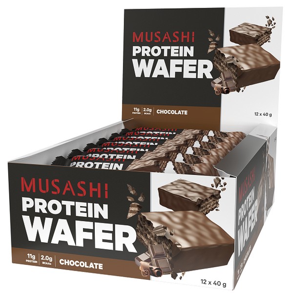 Musashi Protein Wafer Bars 40g x 12 - Chocolate - Expiry 13/10/24