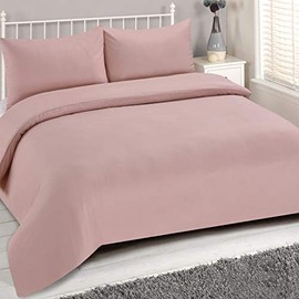 Brentfords Plain Dye Duvet Cover with Pillowcase Soft Microfibre Bedding Linen Set, Blush Pink - Double