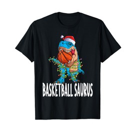 Basketball Saurus Family Christmas Xmas Light Rex Pajama Pj T-Shirt