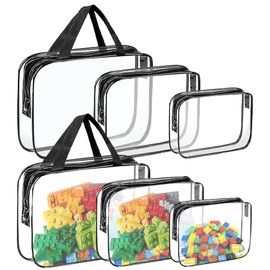 Lotvic 6 Packs Toy Storage Bags, Clear PVC Toy Bags Storage for Kids, Waterproof Toy Organizing Bags, Zippered Toy Storage Bags for Building Blocks, Puzzle, Balls, Pretend Play Toys (6 Pcs)