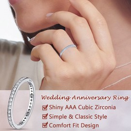 Silvora Silver Rings for Women 925 Thin Anniversary Bands Couple Love Eternity Ring Slim Stackable Bands Size 12