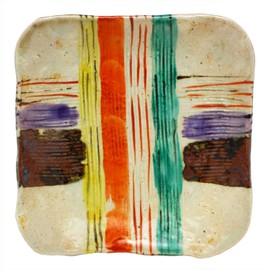 Mino Ware 043-0168 Ryuji Nakagaki Serving Plate, Square Plate, 6.3 inches (16 cm), Colored Painting Thread Roll