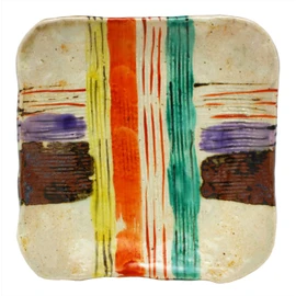 Mino Ware 043-0168 Ryuji Nakagaki Serving Plate, Square Plate, 6.3 inches (16 cm), Colored Painting Thread Roll